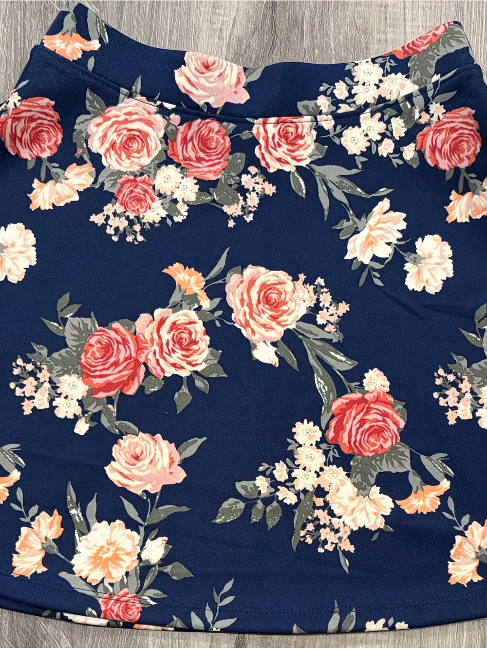 Forever 21 Navy Floral with Pink and Cream Roses Mini Skirt